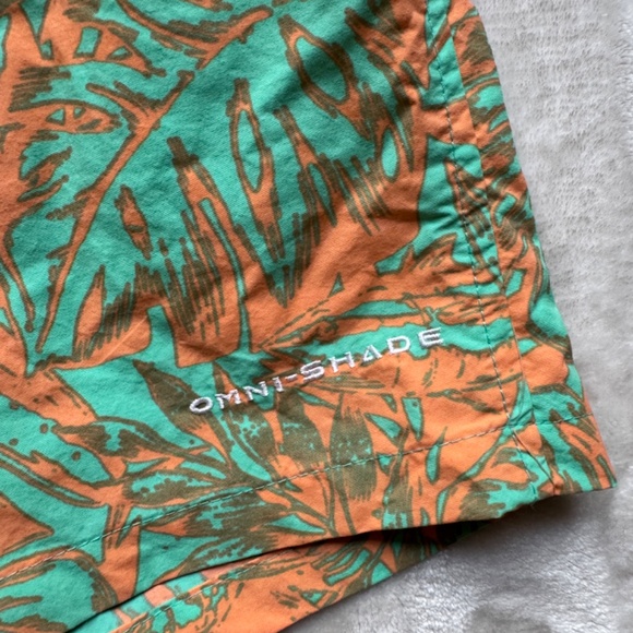 Columbia PFG Swim Trunks Mens XL orange green Hawaiian 6" Shorts Palm Tree - Picture 4 of 5